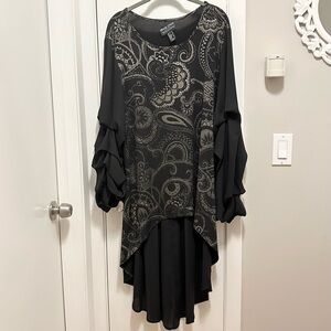 Frank Lyman Dressy Tunic Womens 16 Metallic Paisley Black Fancy Elegant Long Slv